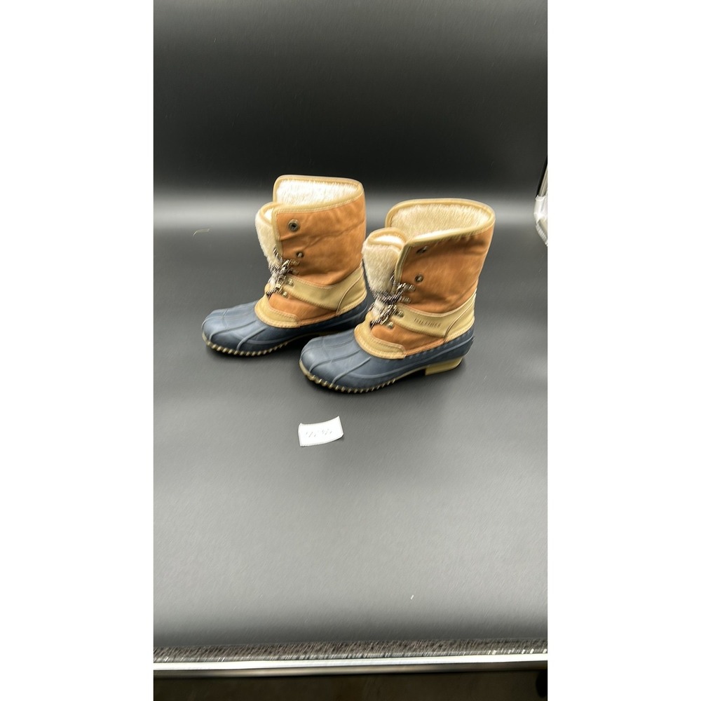 Tommy Hilfiger Womens Sherpa Lined Duck Boots TWRUSTEEN Navy Tan 5M